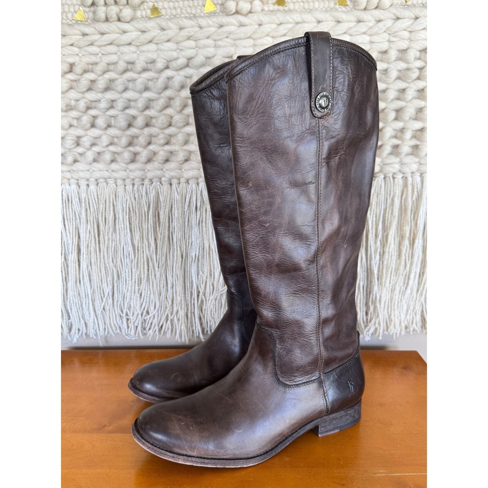 Frye Melissa Button 2 Brown Distressed Leather Knee High Riding Boots Size 9.5